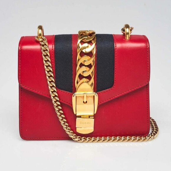 Gucci Red Leather Mini Sylvie Shoulder Bag - Picture 6 of 11